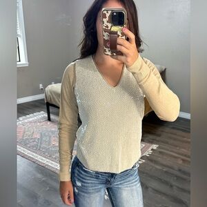 Banana republic 100% marina wool fully beaded front beige vest